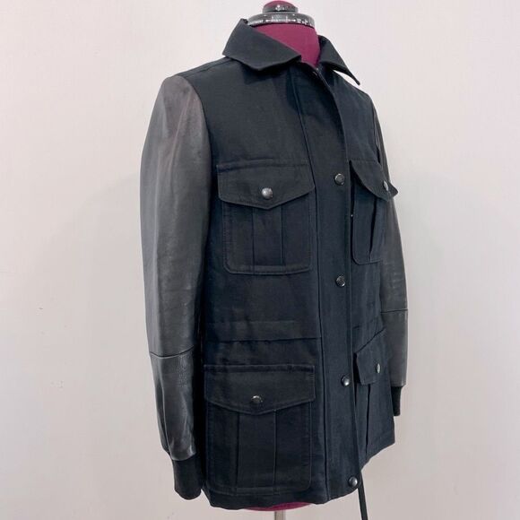 Club Monaco Women’s Black Utility Military Jacket Canvaa Leather Blazer XS - Picture 3 of 14